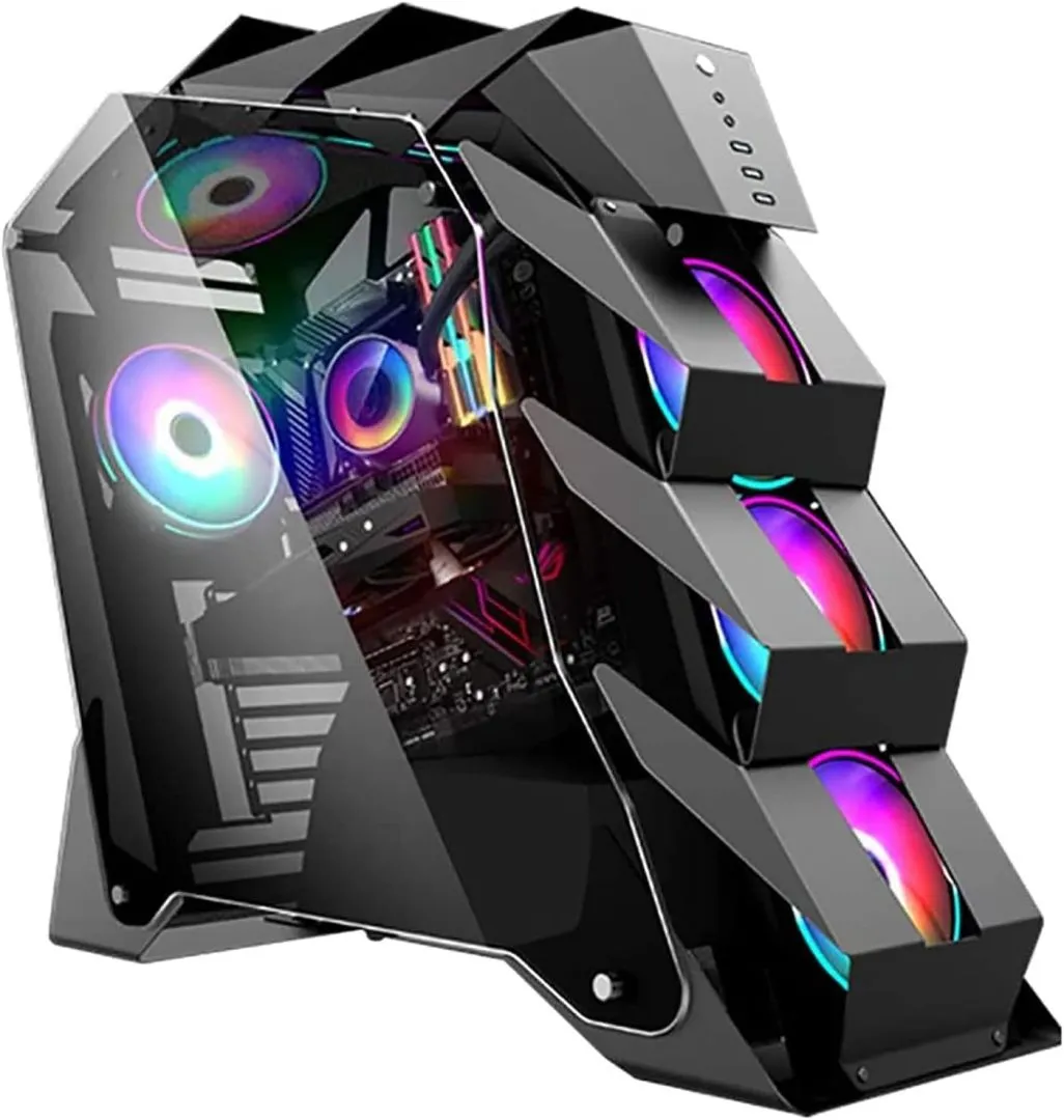 ATX Gaming Case - Micro ATX PC Case/ATX Computer Case- Mid Tower -Tempered Glass - Fan and Water Cooling Support (Color : Black)