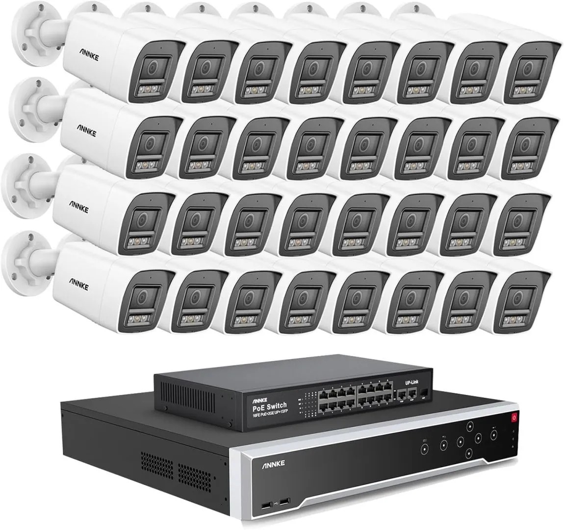 ANNKE 12MP PoE Security Camera System, 16 Ports Expandable 32CH 12MP H.265+ NVR Recorder, 32X 12MP Smart Color Night Vision Wired IP Bullet Cams, Built-in Mic, AI Motion & 1CH Face Detection, NO HDD
