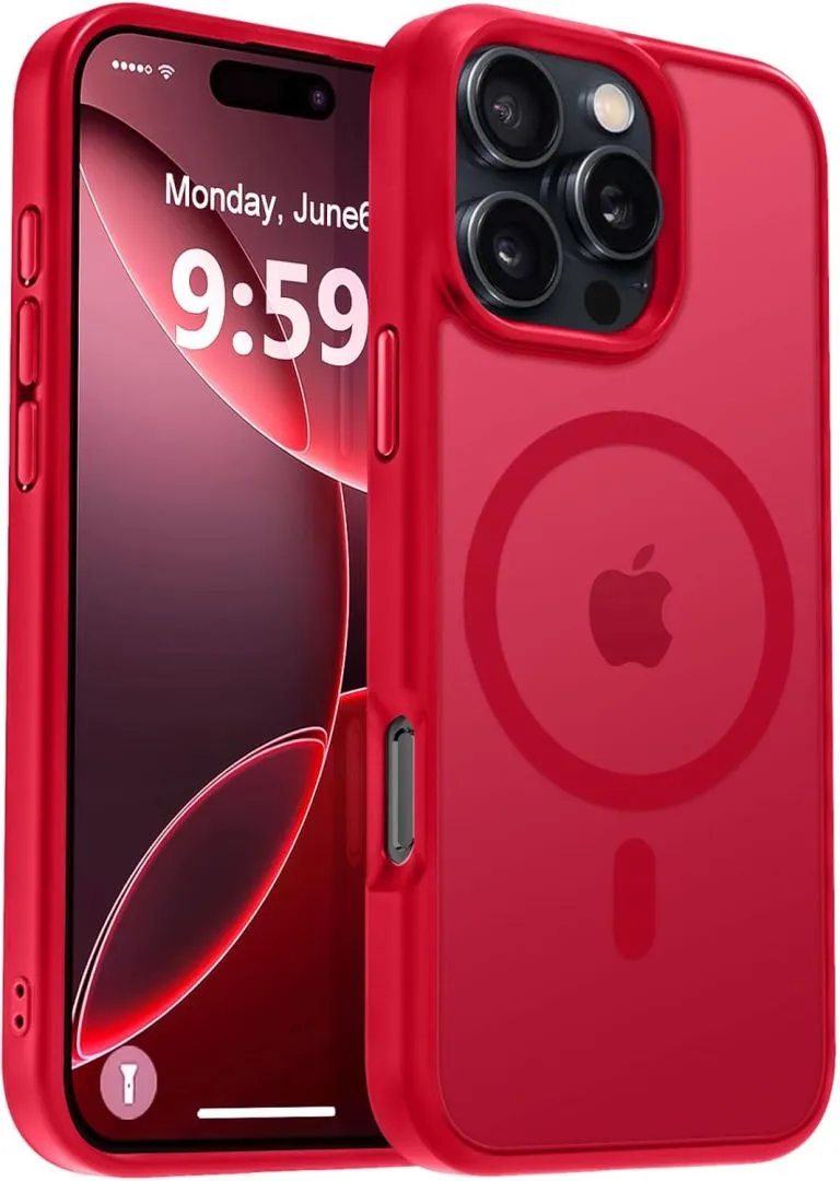 MOCCA Strong Magnetic for iPhone 16 Pro Max Phone Case, [Compatible with Magsafe][16FT Mil-Grade Drop Protection] Slim Thin Translucent Matte Protective Cover Case for iPhone 16 Pro Max Case, Red