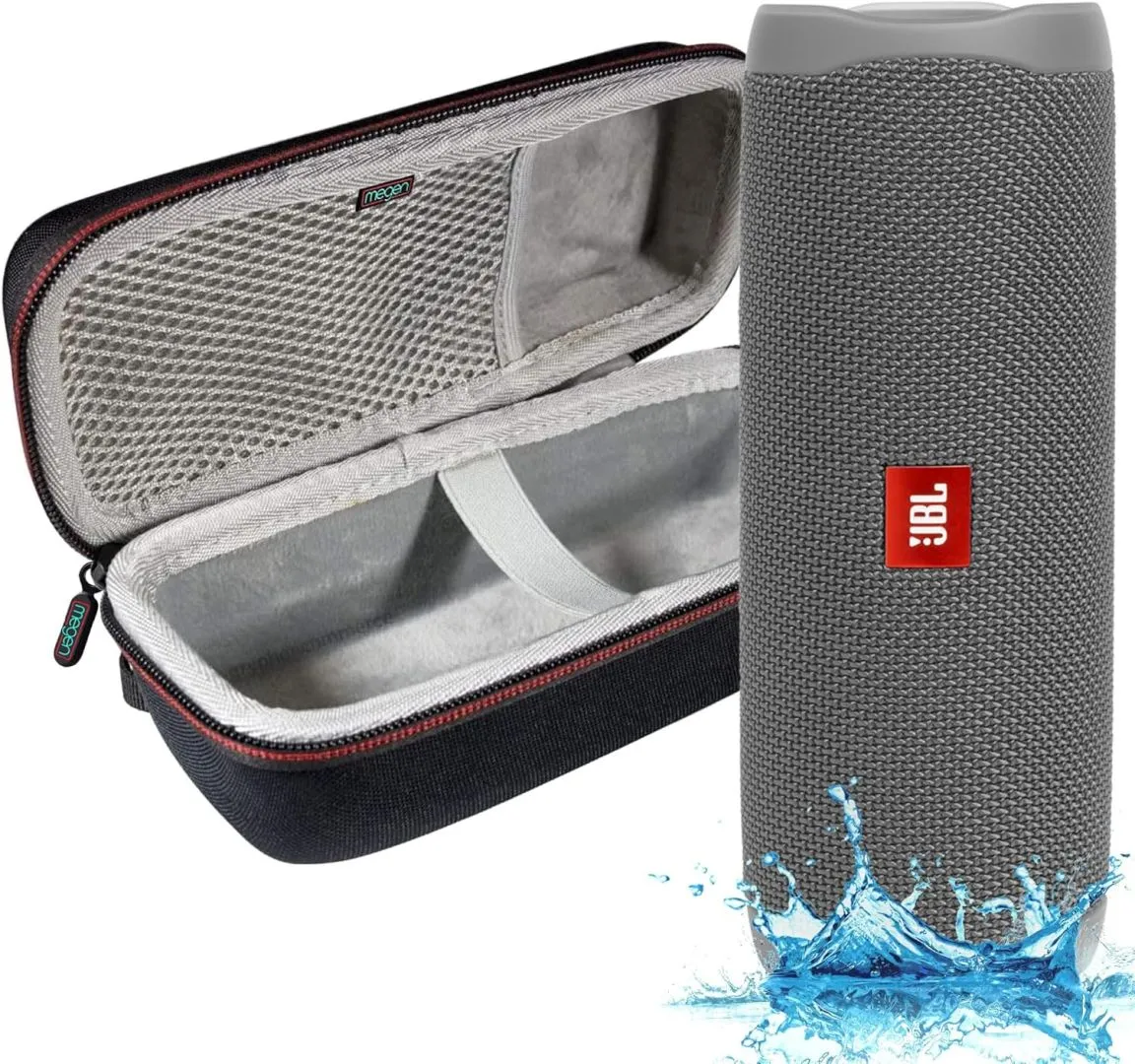 JBL Flip 5, Waterproof Portable Bluetooth Speaker, Gray, with A Megen Hardshell Protection Case