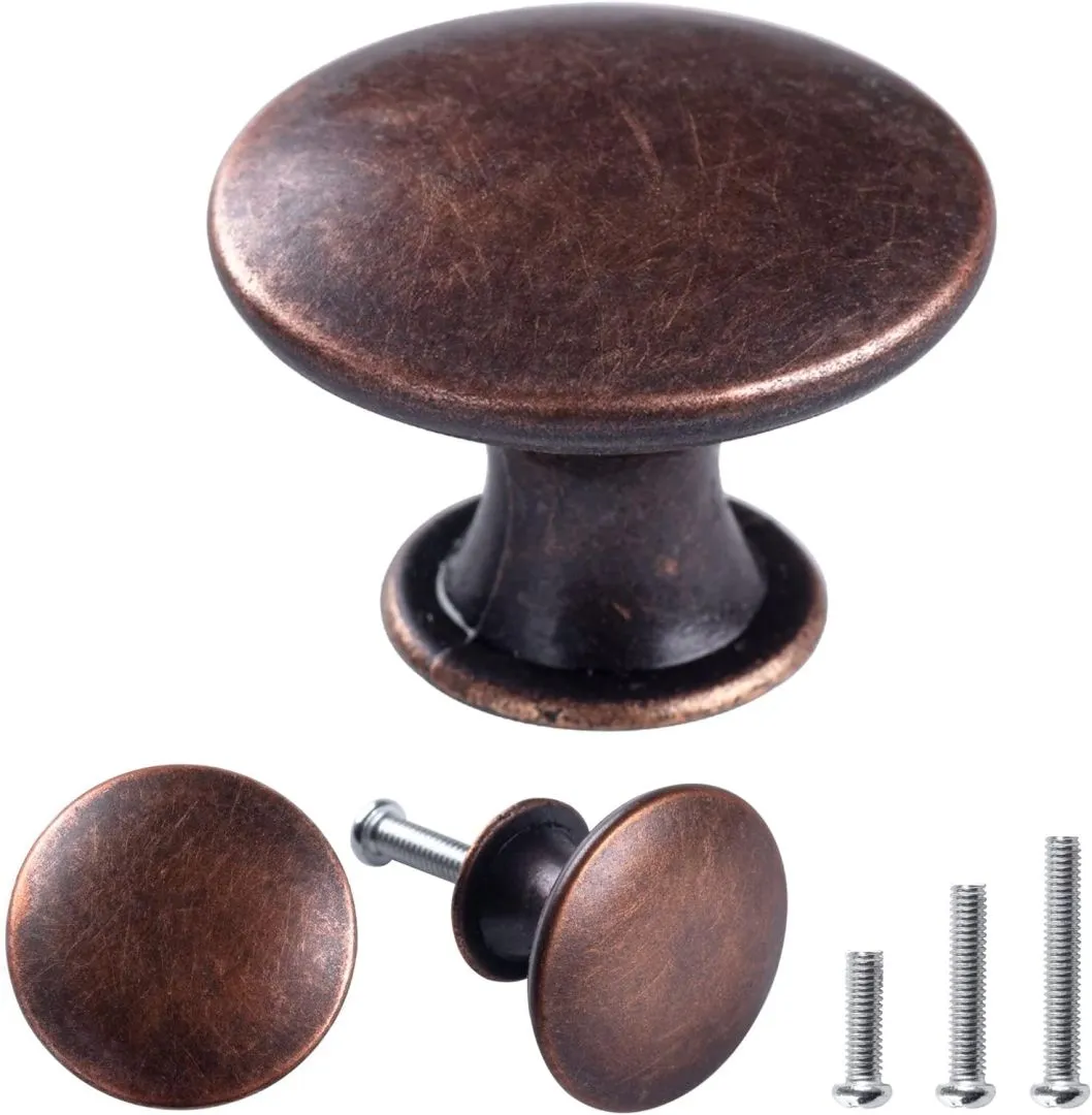 30 Pack Delicate Design Round Antique Red Bronze Kitchen Cabinet Knobs Cupboard Door Knobs 1.18-INCH Red Bronze Drawer Handle Pulls Dresser Knobs with 30 Pcs Screws for Bathroom Drawer Door Hardware