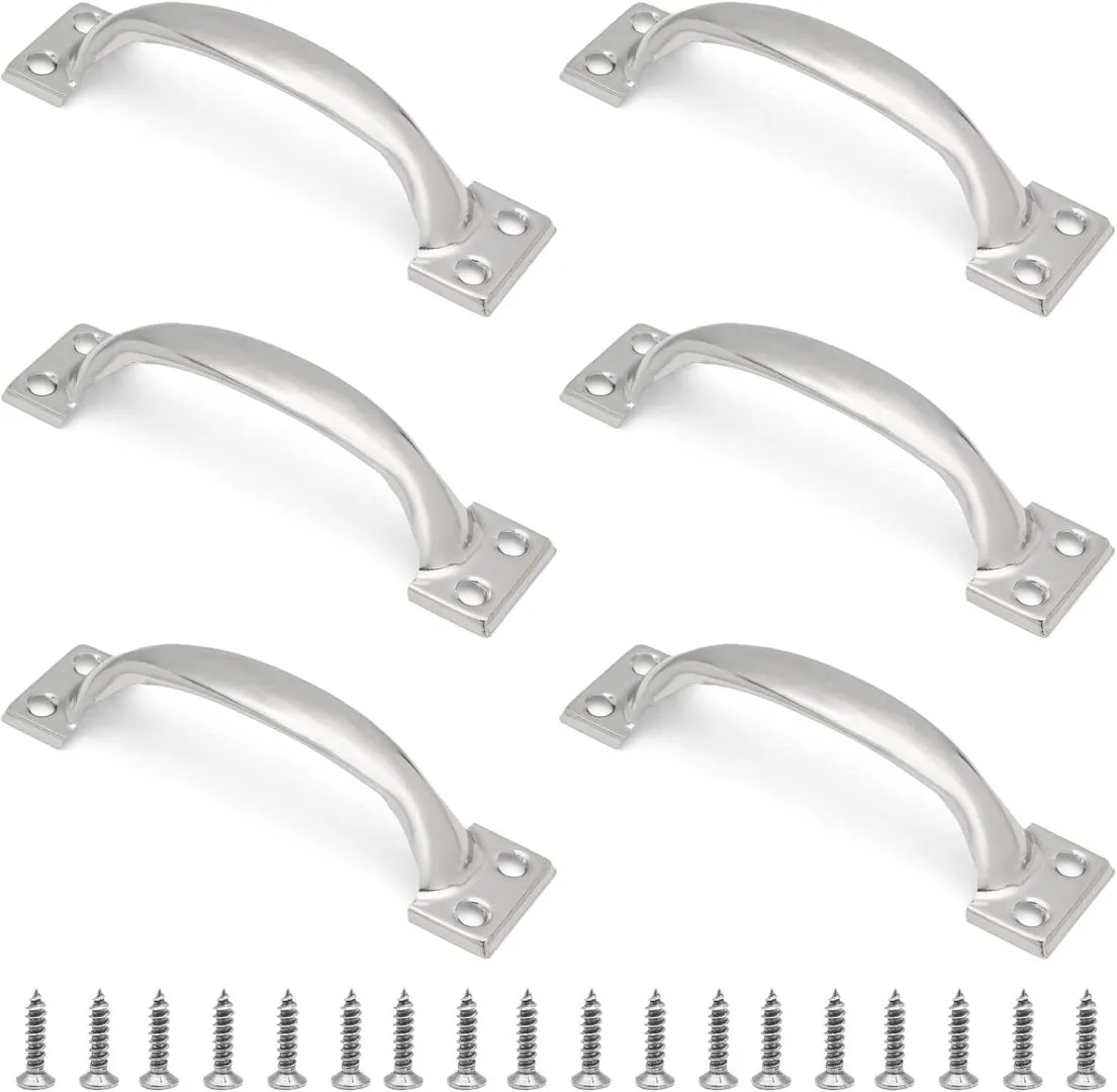 Litoexpe 6 Pcs Garage Door Handles Hardware 3.94" x 0.91" Vintage Cabinet Knobs with Mounting Screws, Metal Handle Pull for Cabinet Drawer (Silver)