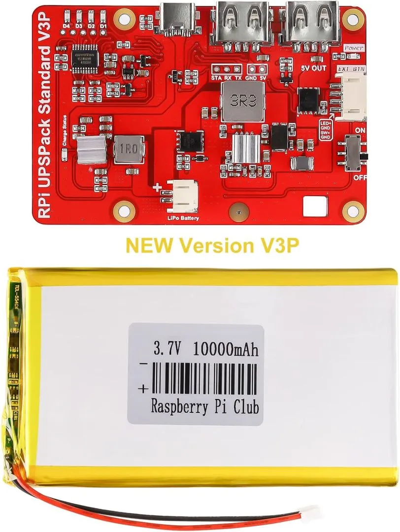 MakerFocus Raspberry Pi 4 Battery Pack UPS, RPI Pack Standard 10000mAh Raspberry Pi Battery USB Pack Raspberry Pi Latest Version V3Plus Expansion Board Power Supply Type-C for RPI 5 4B 3B+ 3B 2B+