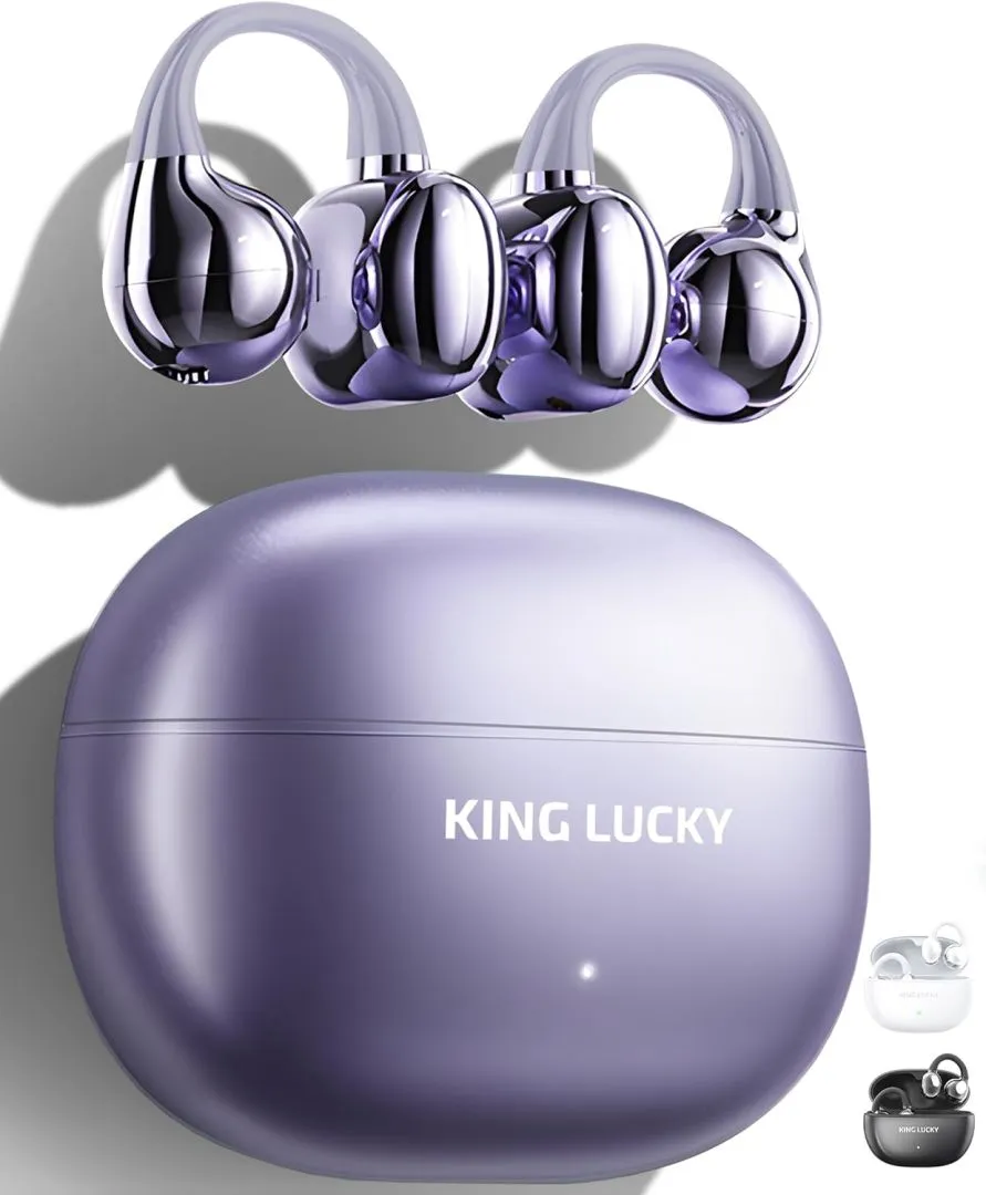 King Lucky Clip-on Earbuds,Open Ear Earbuds Wireless Bluetooth 5.4, Lightweight Open Ear Headphones with C-Shaped Bridge,Slim Hook,50H Battery,Waterproof,for Glasses Wearers and Workouts (Purple)