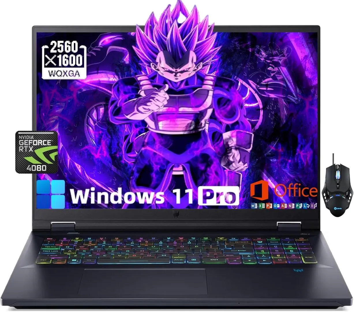 acer Predator Helios 18 Gaming Laptop - 18" 2560 x 1600 IPS 240Hz – Intel i9-14900HX – GeForce RTX 4080-32GB DDR5 | 2TB SSD - Windows 11 Pro & with Microsoft Office Lifetime License & Designed Mouse