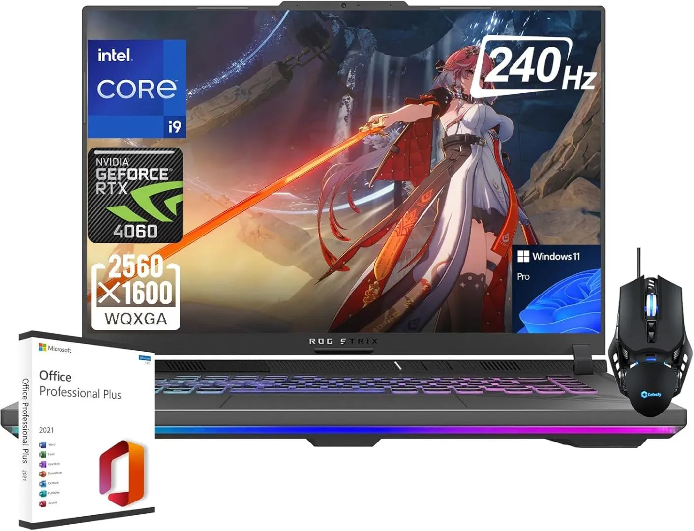ASUS 2024 ROG Strix G16 Gaming Laptop - GeForce RTX 4060, 16'' FHD 240Hz ROG Nebula Display, Intel i9-14900HX, 64GB DDR5-5600, 2TB SSD, Wi-Fi 6E, Win 11 Pro & Office Lifetime License