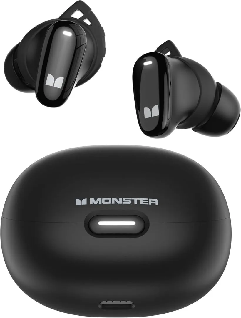 Monster N-Lite 206 Bluetooth Wireless Earbuds in Ear Headphones, Bluetooth 5.4 Ear Buds Built-in Mic, Comfortable Fit, Touch Control, Type-C Fast Charging, IPX6 Waterproof, 25H Playtime, Black