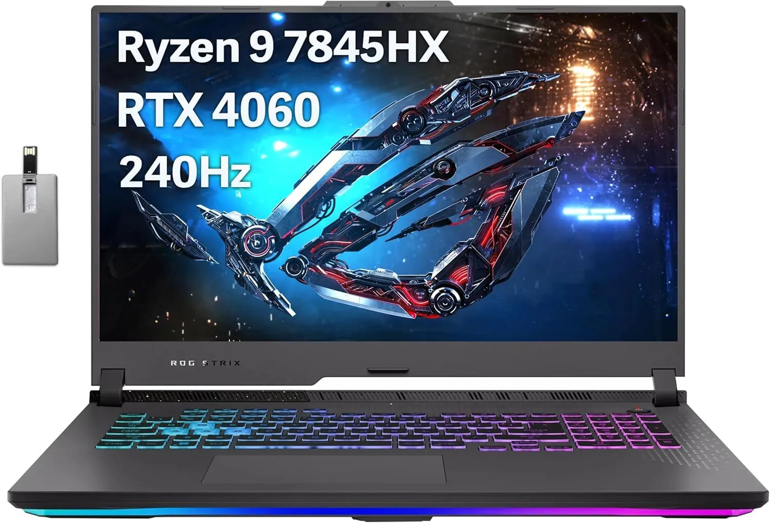 Asus 2023 ROG Strix G17 17.3” QHD 240Hz Gaming Laptop, AMD Ryzen 9-7845HX, NVIDIA GeForce RTX 4060, 32GB DDR5, 1TB PCIe SSD, RGB Backlit Keyboard, Wi-Fi 6E, Win 11 Home, Gray, 32GB Snowbell USB Card
