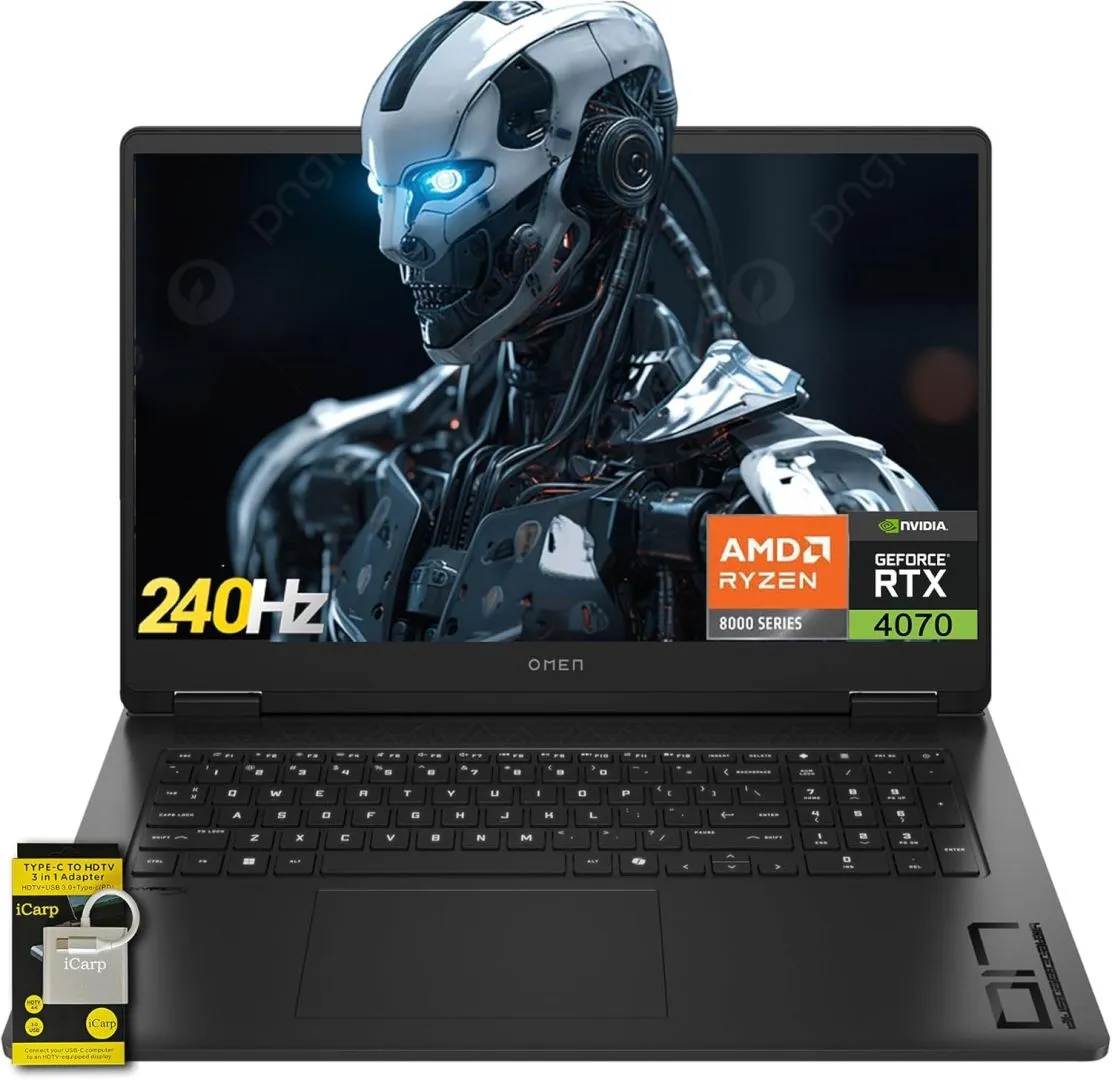 HP Omen 17 Gaming Laptop 17.3" QHD IPS 240Hz 3ms (100% sRGB) AMD Zen 4 Octa-core Ryzen 7 8845HS (Beats i7-12700H) 64GB RAM 2TB SSD GeForce RTX 4070 8GB RGB Backlit USB-C HyperX Win11 w/ICP Accessory