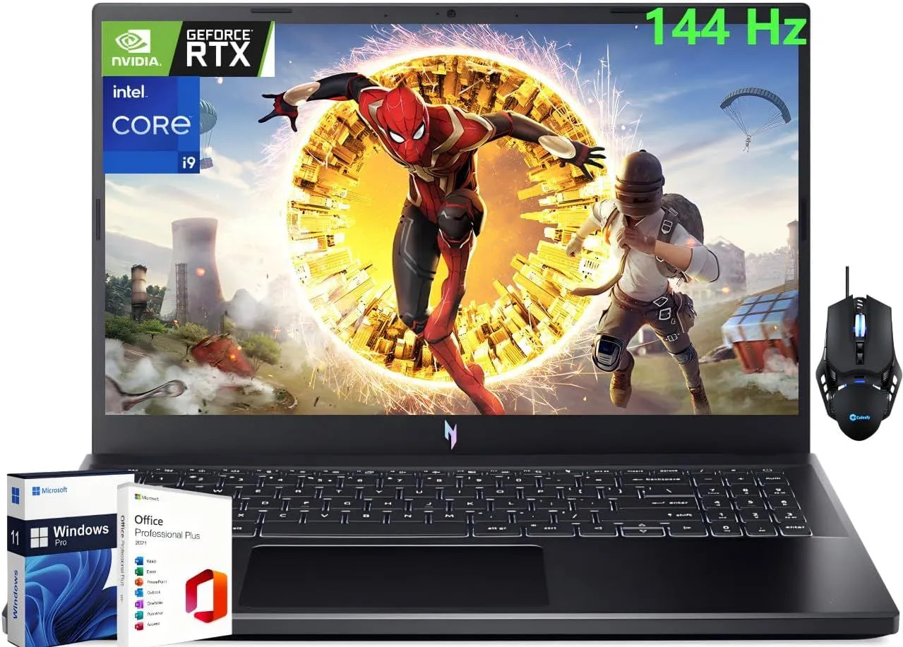 acer Nitro V 15 Gaming Laptop 2024, 15.6" FHD IPS 144 Hz, Intel i9-13900H, 64GB DDR5, 4TB SSD, GeForce RTX 4060 8GB, Wi-Fi 6, Backlit KB, Win 11 Pro, Microsoft Office Lifetime License & CEFESFY Mouse
