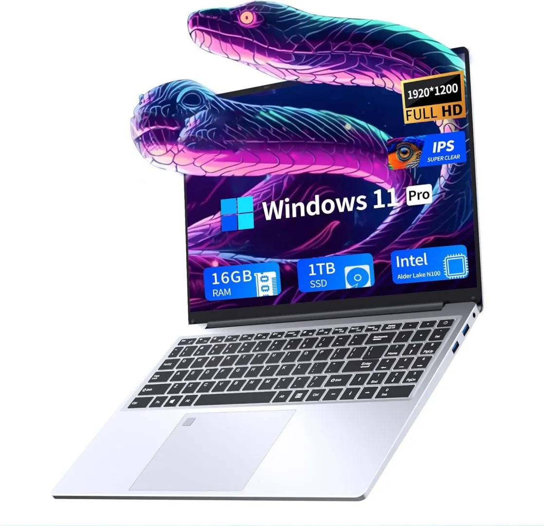 16 Inch Laptop Computer | Gaming Laptop | 16GB RAM 1TB SSD | N100 Processor | FHD 1920 * 1200 | 180 Angle Open | Backlit | BT4 WIFI5 | Windows 11 Pro | Fingerprint Unlock | UHD Graphics 750 MHz