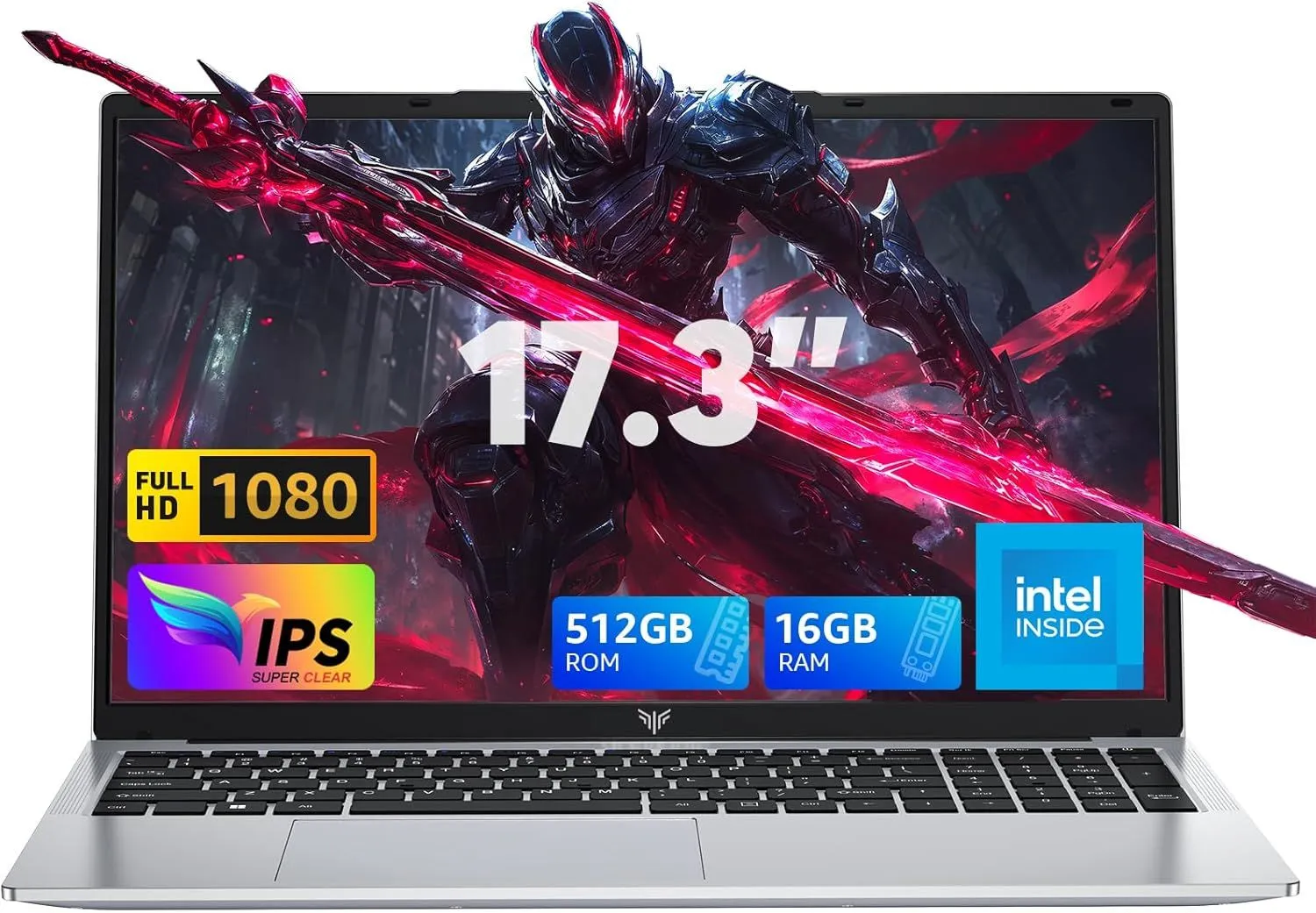 17.3inch Gaming Laptop,with High Performance Quad Core-12th Alder Lake N97 Laptop Computer,Spacious Storage with 16GB RAM 512GB ROM,Long Lasting 6000mAh Battery-Silver